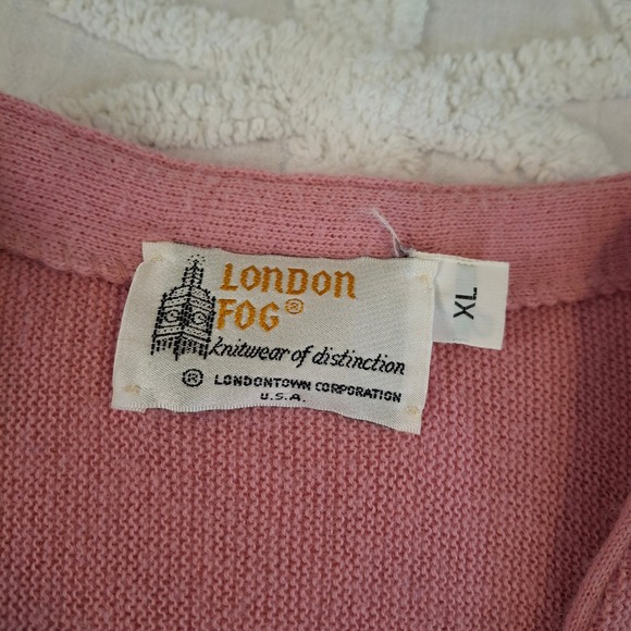 Vintage London Fog Pink Cardigan Sweater XL Orlon Acrylic V-Neck Made in USA - Picture 4 of 6
